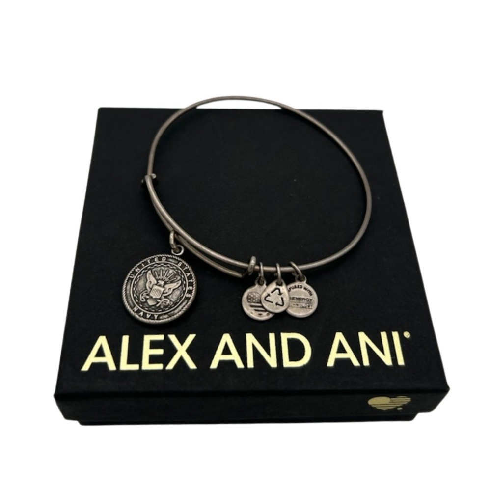 Alex and Ani Bangle Bracelet Women's One Size Silver US Navy Charm Expandable